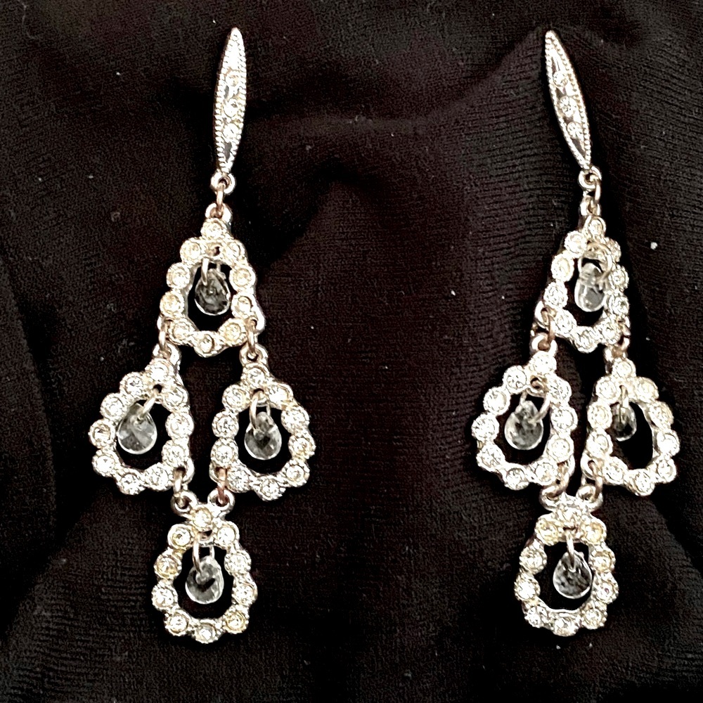 Silver Chandelier Earrings with Teardrop Design - David’s Bridal